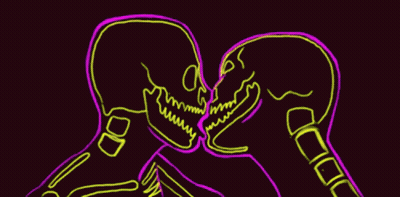 Two People Kissing With Brains In Background GIF