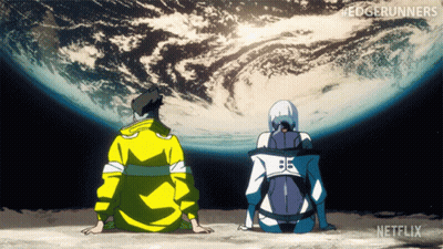 Two People Looking At Earth #Edgerunners GIF