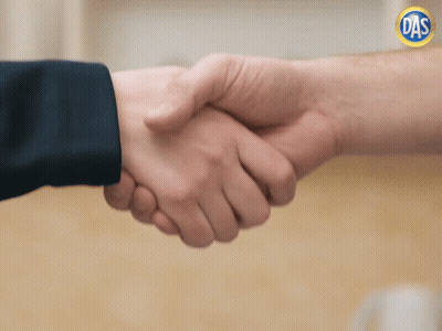Two People Shaking Hands With DAS Logo GIF