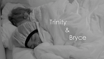 Two People Sleeping Under Blanket Saying Trinity And Bryce GIF