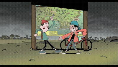 Two People Standing Next To Map With Number 1 GIF