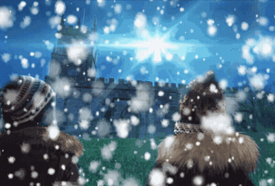 Two People Stargazing In Snowfall GIF