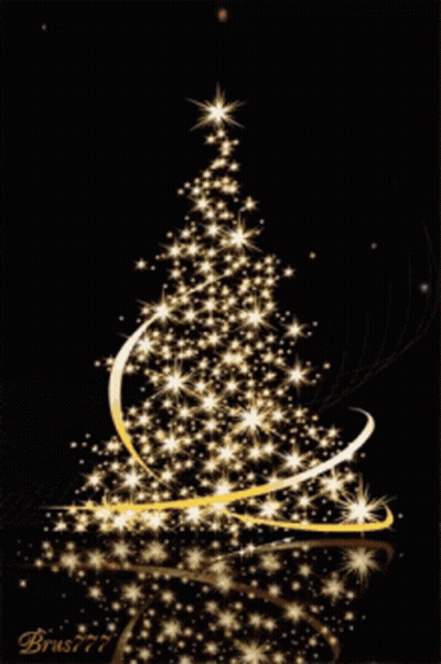Two People Toasting With Champagne Glasses In Front Of Christmas Tree Saying Merry Christmas GIF
