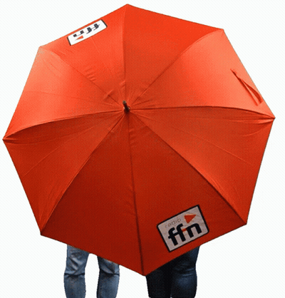 Two People Under Orange Umbrella With Letters FFN GIF