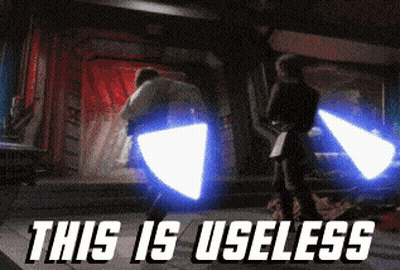 Two People With Lightsabers Saying This Is Useless GIF
