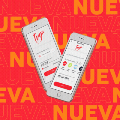 Two Phones On Red Background Saying Nueva GIF