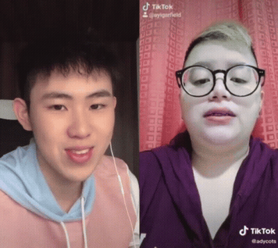 Two Pictures Of A Man And A Woman With Tiktok On The Bottom GIF