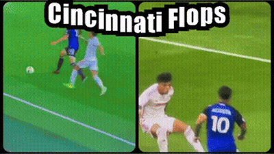 Two Pictures Of Soccer Players With The Words Cincinnati Flops At The Top GIF