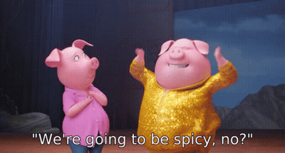 Two Pigs Are Standing Next To Each Other And One Of Them Says " We 'Re Going To Be Spicy, No " GIF