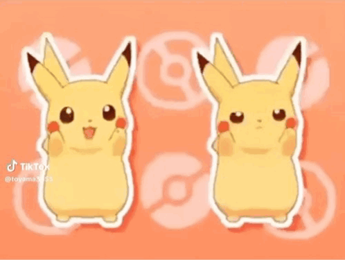 Two Pikachu Are Dancing Together On A Pink Background . GIF