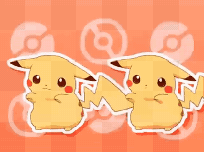 Two Pikachu Are Standing Next To Each Other On A Red Background GIF