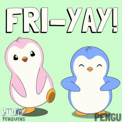 Two Pink And Blue Penguins Friday Yay GIF