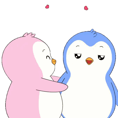 Two Pink And Blue Penguins Kissing Under Heart Sticker