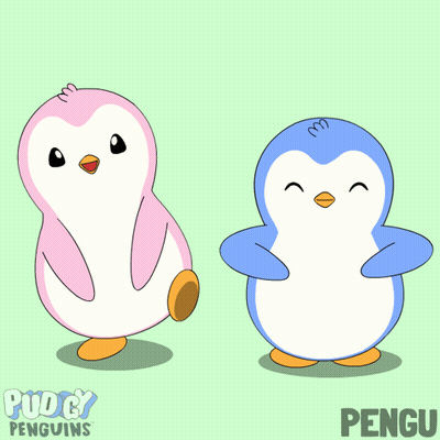 Two Pink And Blue Penguins Puddy Penguins GIF