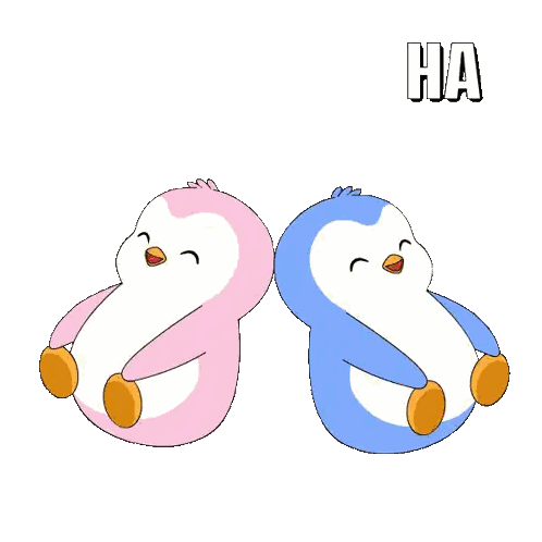 Two Pink And Blue Penguins Saying Ha Ha Ha Sticker