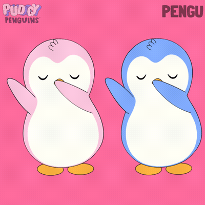 Two Pink And Blue Penguins Saying Pengu GIF