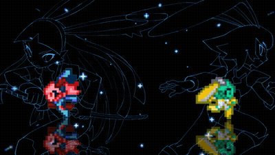 Two Pixel Art Girls Holding Swords GIF