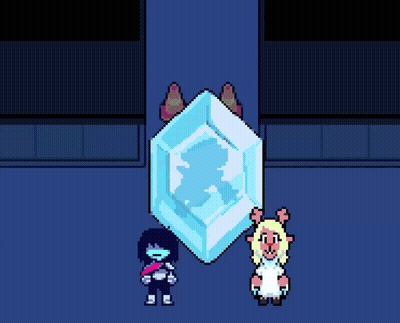Two Pixel Characters With Large Diamond GIF