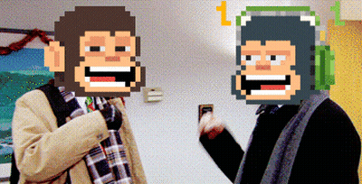 Two Pixelated Monkeys Standing With Number 1 GIF
