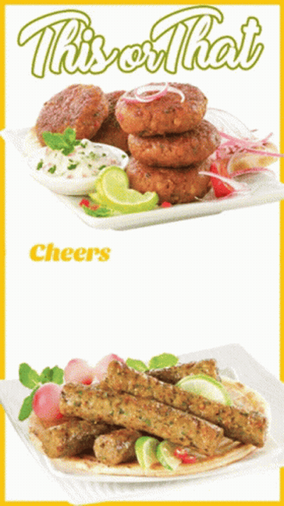 Two Plates Of Food With The Words This Or That Cheers Above Them GIF