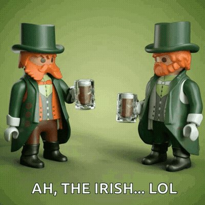 Two Playmobil Leprechauns Toasting With Beer Mugs Ah The Irish Lol GIF