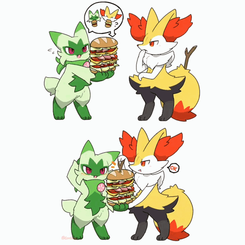Two Pokemon Holding Hamburgers GIF