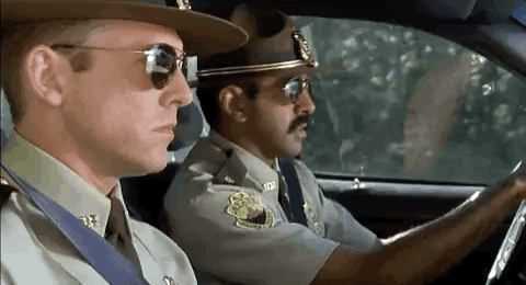 Two Police Officers Are Driving A Car And One Of Them Is Wearing Sunglasses . GIF