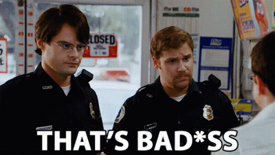 Two Police Officers Are Standing Next To Each Other With The Words That 'S Bad * Ss On The Bottom GIF