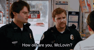 Two Police Officers Asking How Old Are You McLovin GIF