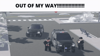 Two Police Officers Car Out Of My Way GIF