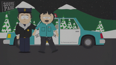 Two Police Officers In Front Of South Park Car GIF