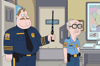 Two Police Officers One Holding Fishing Rod GIF
