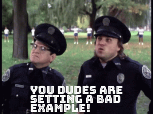 Two Police Officers Say You Dudes Are Setting A Bad Example GIF