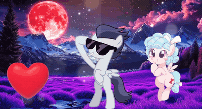 Two Ponies Standing Together With Heart Background GIF