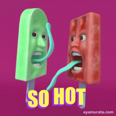Two Popsicles With Tongues Out Saying So Hot GIF