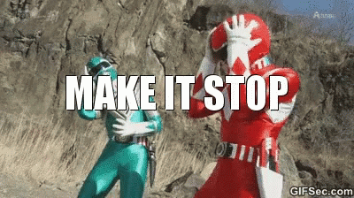 Two Power Rangers Are Fighting With The Words Make It Stop In The Background GIF