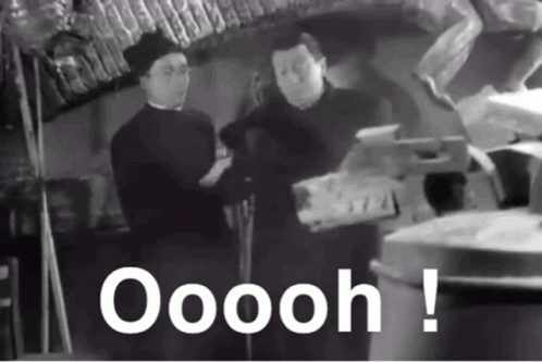 Two Priests Are Standing Next To Each Other With The Words Oooh Written In White GIF