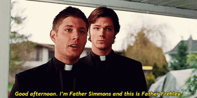 Two Priests Saying Good Afternoon On Porch GIF