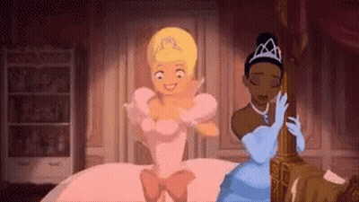 Two Princesses Standing On Bed GIF