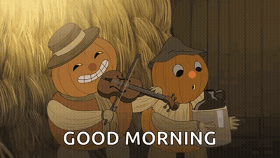 Two Pumpkins Playing Violins Saying Good Morning GIF