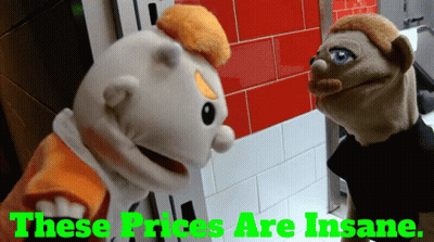 Two Puppet Characters Saying These Prices Are Insane GIF