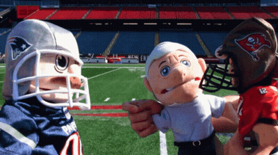 Two Puppets In Patriots And Tampa Bay Jerseys GIF