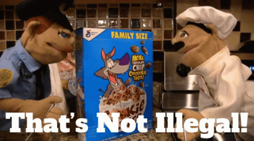 Two Puppets Next To Box Of Cookie Dough Cereal Family Size GIF