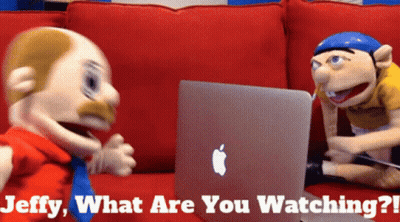Two Puppets Red Couch Laptop Jeffy What Are You Watching GIF