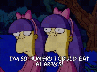 Two Purple-Haired Girls Saying I'm So Hungry I Could Eat At Arby's GIF