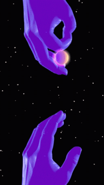 Two Purple Hands Reaching For A Purple Object GIF