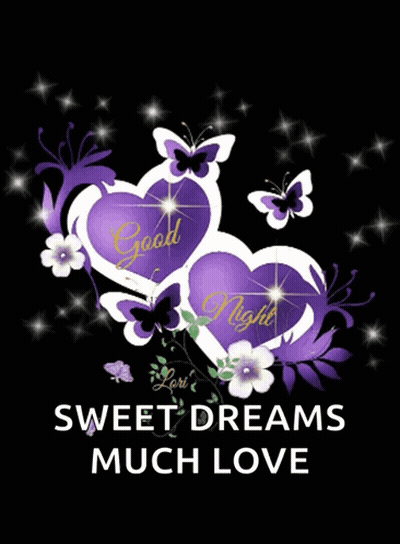Two Purple Hearts Good Night Sweet Dreams Much Love GIF