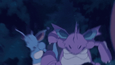 Two Purple Pokemon Standing Together In Dark GIF