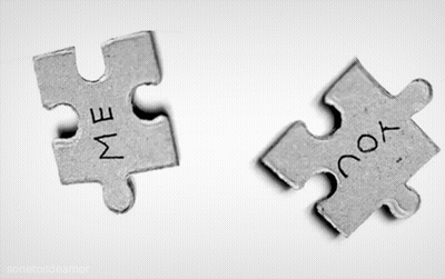 Two Puzzle Pieces With One That Says Me And One That Says You GIF