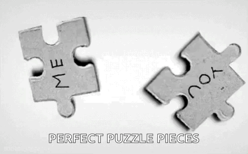 Two Puzzle Pieces With The Words " Me " And " You " Written On Them GIF